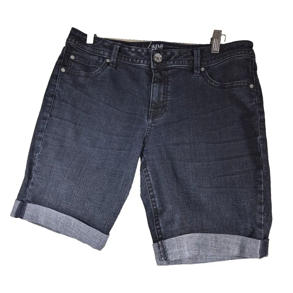 Womens ANA Mid Rise Cuffed Jean Shorts Stretch 5 Pocket Size 31 12P Blue Denim